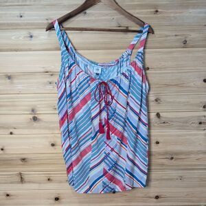 CAbi Top Womens Large Red Blue #5230 Tassel‎ Tank Inline Print NWT